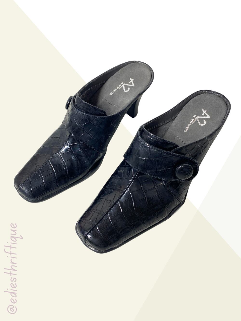 A2 by Aerosoles Croc Texture Slides Black Size 6.5 NEW